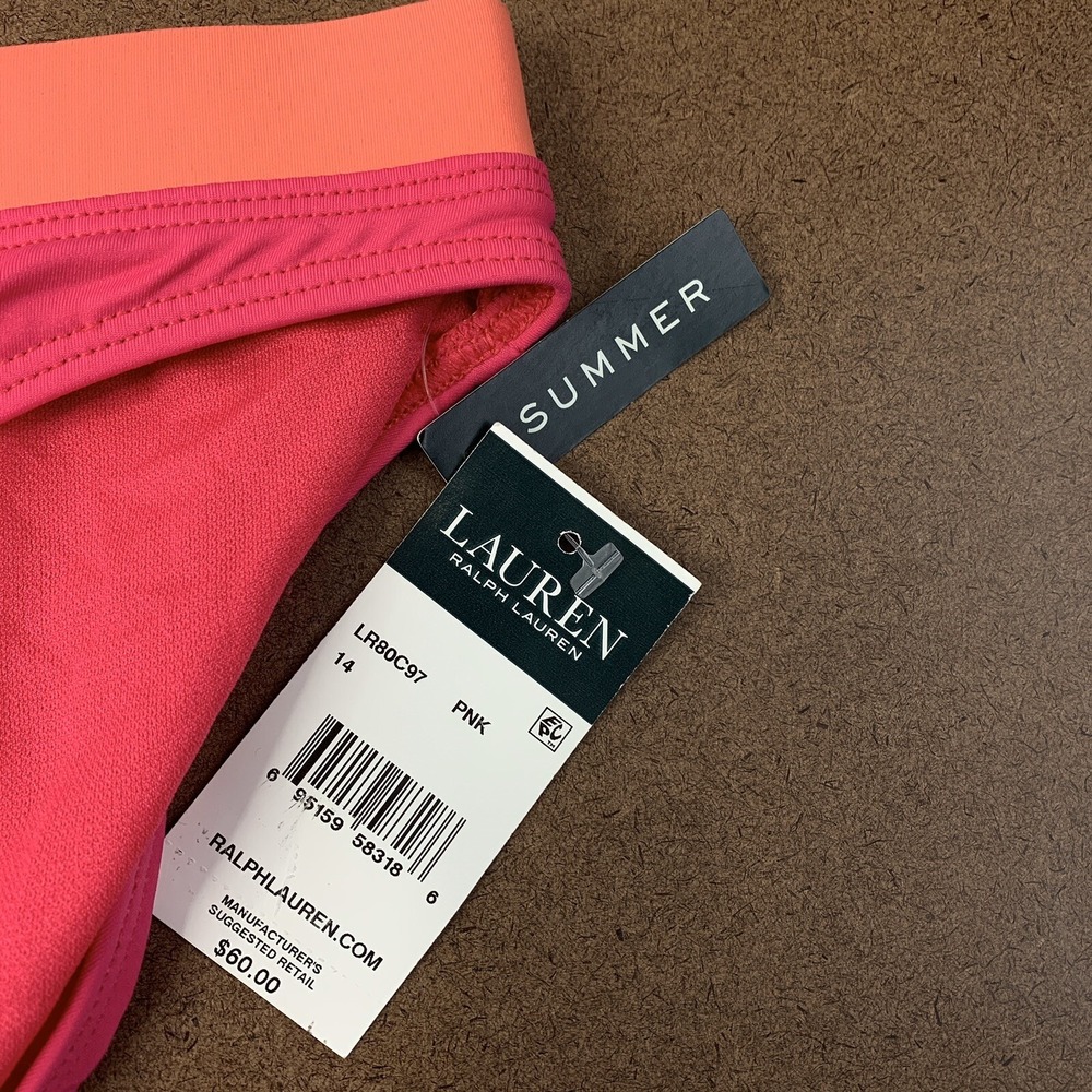 Lauren Ralph Lauren Size 14 Pink Beach Club Banded Waist Bikini Bottoms NWT - Picture 3 of 7